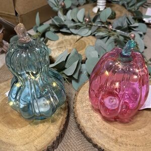 Glass Pumpkin Decor Set in Blue and Pink